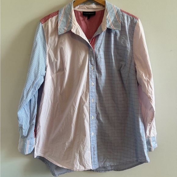 Lane Bryant Blue and Pink Checkered Shirt, Size 18 - Picture 2 of 5